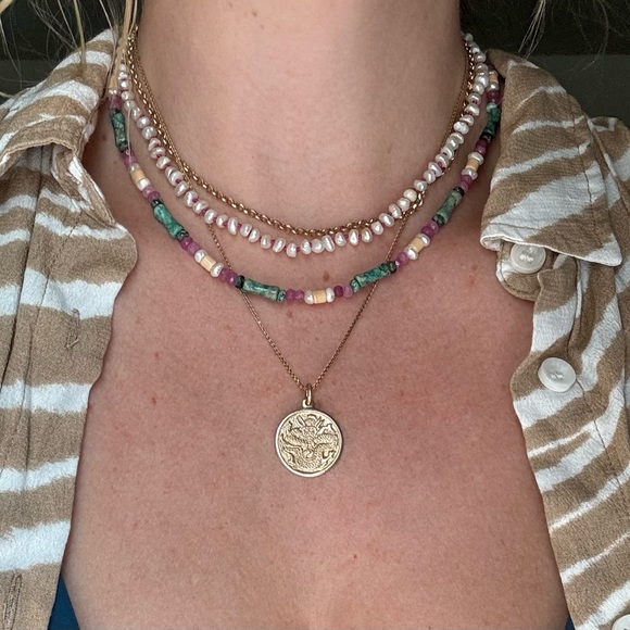 Handmade gemstone and pearl layering necklace - Picture 5 of 13